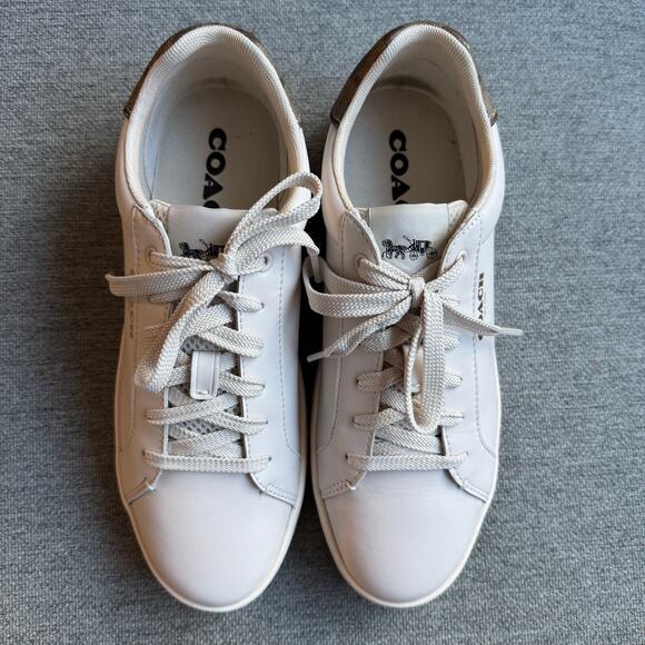 Coach Clip Low Top Sneaker Leather Cream Signature Canvas Preppy Women's 9 - Picture 3 of 16